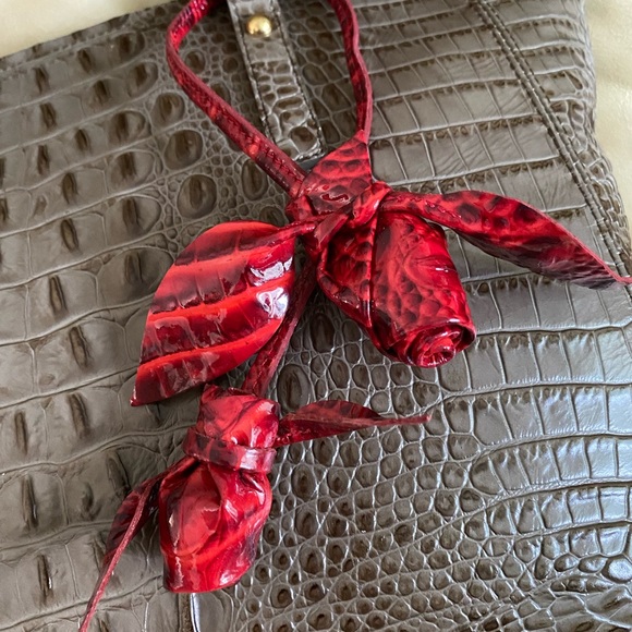 RARE Brahmin Red Lacquer LKNW Glossy Les Roses Double Rose Bag Charm Leather - Picture 5 of 8